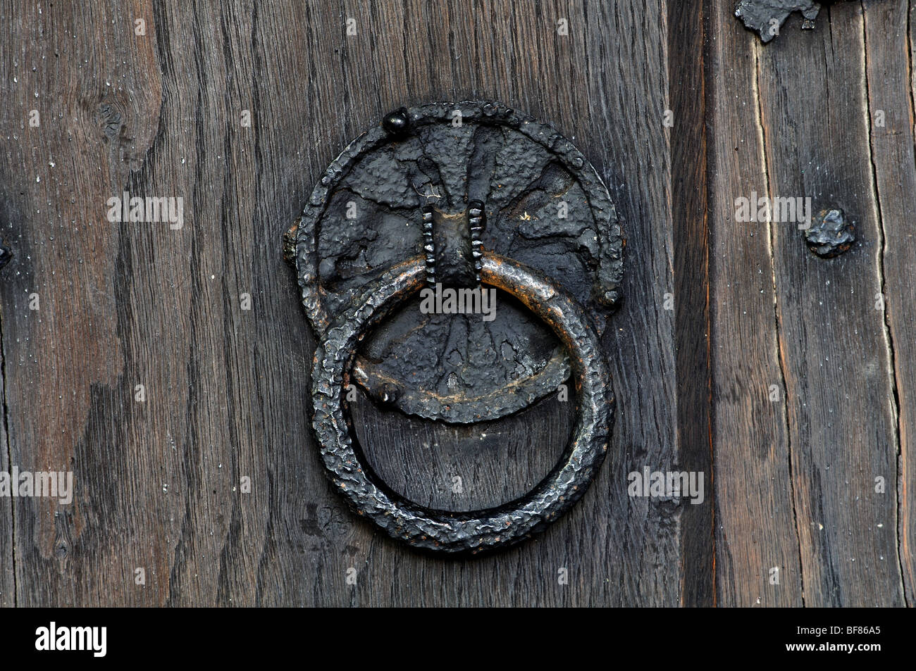 A sanctuary ring on the door of St. Mary`s Church, Wolverton, Warwickshire, England, UK Stock Photo